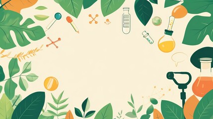 Green Leaves and Science Equipment Background