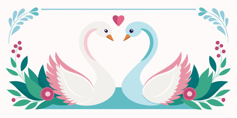 swan wedding invitation card vector illustration 