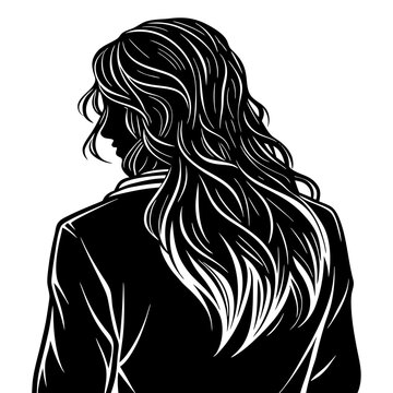 recommend clip art: back view of loose long hair wig silhouette 