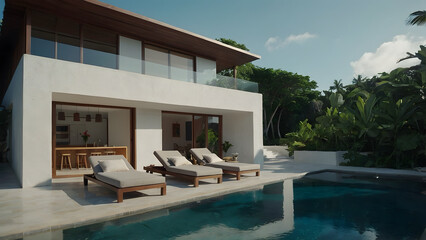 Fototapeta premium A luxury beach house with a swimming pool