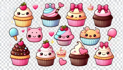 PNG cute cupcake set, transparent background