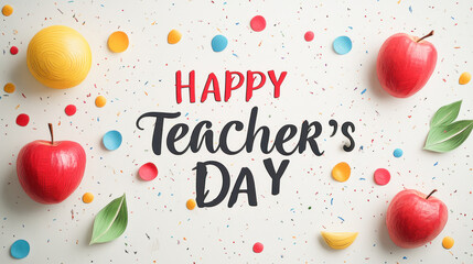 Celebrating teacher's day with colorful confetti and apples on white background