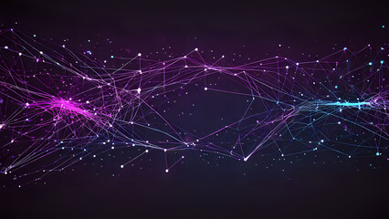 Technology banner for web. Particles dots and lines big data neon background. Artificial Intelligence futuristic connect vector design.