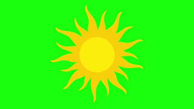A simple animation video featuring a rotating sun in a flat icon vector style, set against a green screen background. Ideal for use in various video projects.