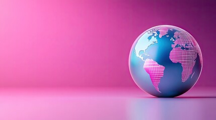 A vibrant globe showcasing world continents against a pink backdrop, symbolizing global connectivity and modernity.