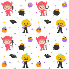 cute kid seamless pattern Halloween party illustration