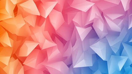 Obraz premium Vibrant triangular shapes blend in a harmonious gradient of orange, pink, and blue, creating a dynamic abstract background.