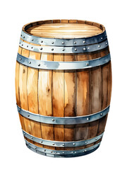 Obraz premium Watercolor illustration of a wooden barrel isolated on a transparent or white background.