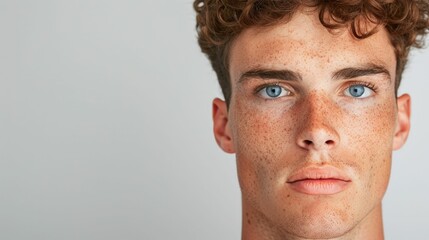 Fototapeta premium Closeup Portrait of a Handsome Young Man s Face with Brightening Facial Serum and Moisturizing Cream Products for Smooth Glowing Skin