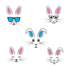 Obraz premium cute bunny face clipart - easter face logo, rabbit vector illustration in black and white,
