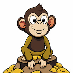 Fototapeta premium Cheerful Monkey on a Rock Vector Illustration