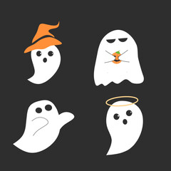 set of Halloween ghost cute flat Icon