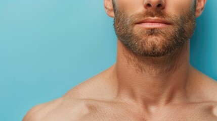 Obraz premium Close up portrait of a bearded man with sensitive skin showcasing specialized skincare products and treatments for men The image features a deep depth of field