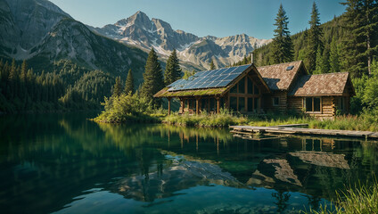 house on the lake in mountains