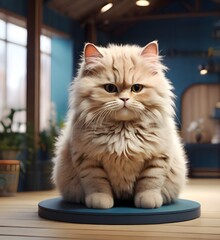 Bring your brand to life with a captivating 3D panoramic view of an overweight cat Show realistic fur details