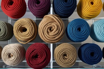 Fototapeta premium Vibrant Rope Fibers Showcased on Transparent Surface