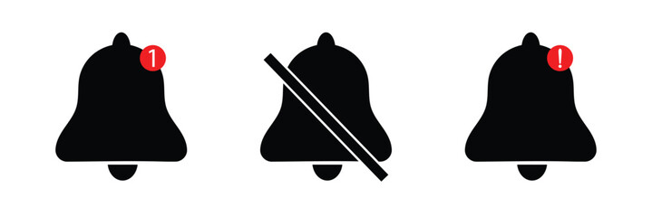  Notification bell icon. Alarm symbol. Incoming inbox message. Ringing bells. Alarm clock and smartphone application alert. Social media element. New message symbol flat style - stock vector.