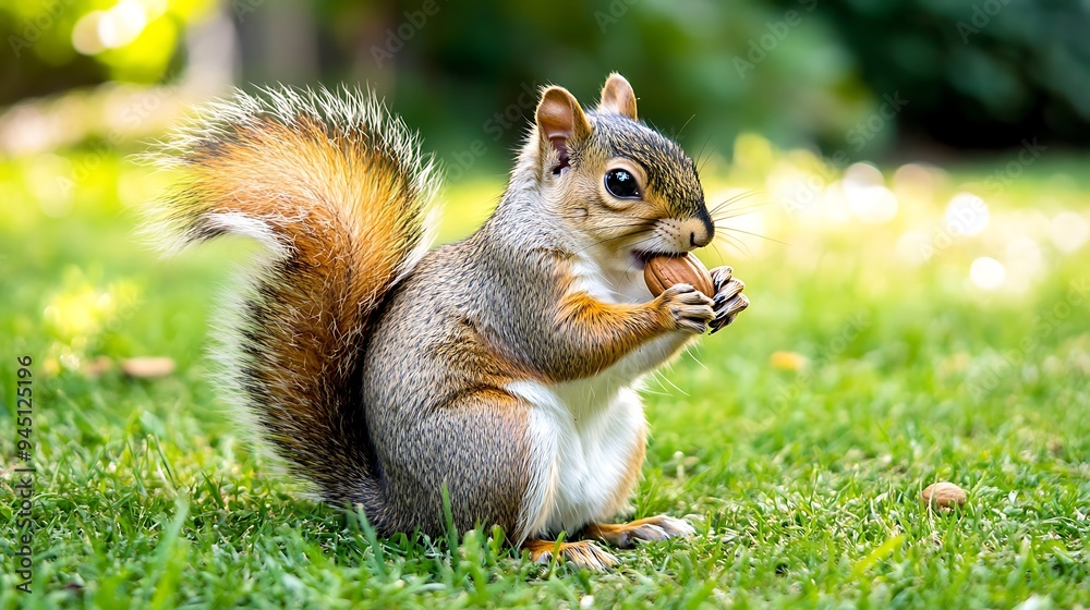 Canvas Prints Squirrel Enjoying a Nut in a Green Meadow