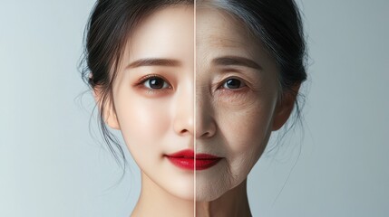 Young woman and her elderly mother take care of their skin and look great,Two generations,Beautiful middle aged mother and her adult daughter,skincare and Aging concept,Comparison of young and old.