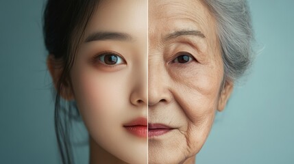 Young woman and her elderly mother take care of their skin and look great,Two generations,Beautiful middle aged mother and her adult daughter,skincare and Aging concept,Comparison of young and old.