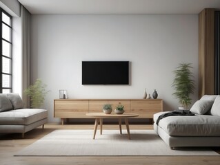 Modern Living Room with Wooden Furniture and a Flat-Screen Television