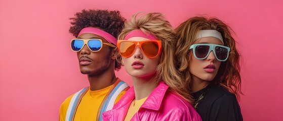 Lively Retro 80s Themed Halloween Party Featuring Group of Guests Wearing Iconic Athlete Costumes and Posing with Vibrant Disco Inspired Styling