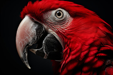 Fototapeta premium Close-Up of a Vibrant Red Macaw Parrot with Detailed Beak and Feathers