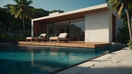 Fototapeta premium A beach house with a swimming pool