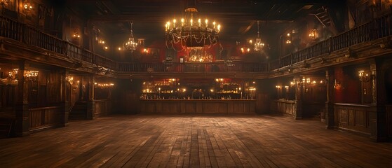 Opulent Halloween Masquerade Ball in a Grand Western Saloon Interior with Ornate Decor Chandeliers and Festive Atmosphere Capturing the Essence of a Historic