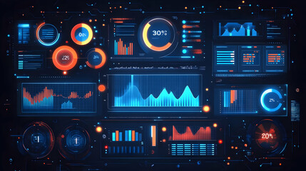 Obraz premium Futuristic Digital Interface with Data Charts and Graphs