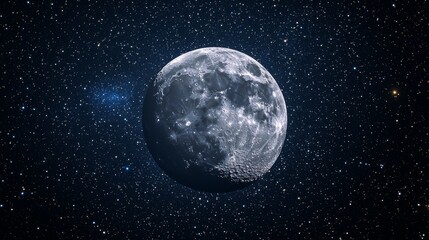Obraz premium Astronomy themed moon observation, detailed close-up with surrounding star field, crisp and clear image