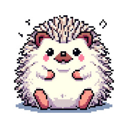 흰 배경, 고슴도치, 픽셀아트 (White background, Hedgehog, pixel art)