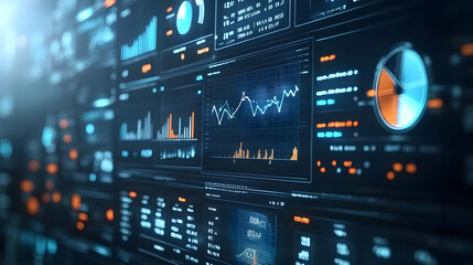 Obraz premium Futuristic Data Analysis Interface with Charts and Graphs