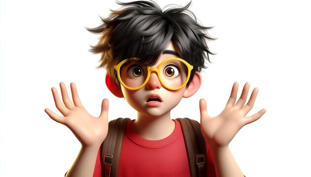 3d charachter Shocked scared amazed cartoon character adult man male guy person portrait, white background. Human people feelings expression concept