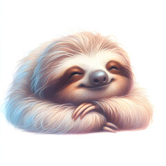 흰 배경, 나무늘보, 파스텔화 (white background, sloth, pastel painting)