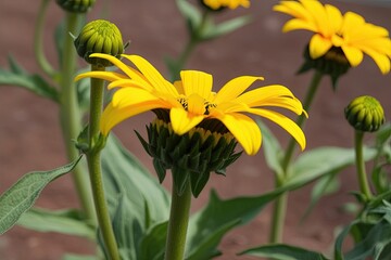 Fototapeta premium Isolated Bright Yellow Zinnia Flower Stem on White Background