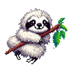 흰 배경, 나무늘보, 픽셀아트 (white background, sloth, pixel art)