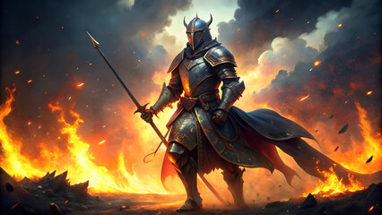 Fototapeta premium Knight in Fire. 
