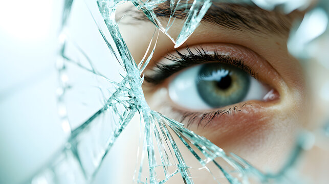 A broken mirror reflecting a fragmented image of a person social sanction, self-perception and judgement