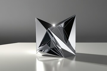 3D Visualization of Gleaming Abstract Geometry with Reflective Elements on a Minimalist Backdrop