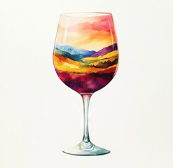 Wine Glass with Scenic Landscape Illustration