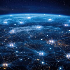 Fototapeta premium Internet access through telecommunication satellites, highlighting global connectivity, data flow, and seamless online access.