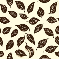 A Seamless Pattern of Brown Leaves on a Cream Background