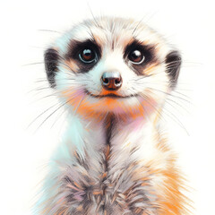 흰 배경, 미어캣, 파스텔화 (white background, Meerkat, pastel painting)