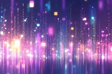 Abstract Vertical Light Bars in a Gradient of Purple and Blue Creating a Futuristic High Tech Vibe in a Digital Cyberpunk Inspired Visual Design