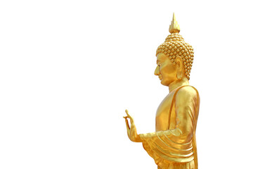 golden buddha, buddha statue isolated on white background, copy space