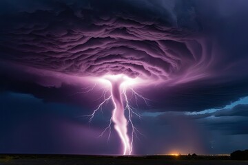 Vibrant Violet Lightning and Powerful Energy Explosion in Midnight Thunderstorm