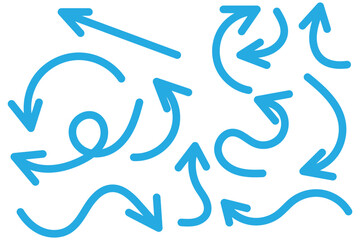 Thik curved arrows collection. Sketch arrows. Vector hand drawn arrows with curls, pointing different directions.