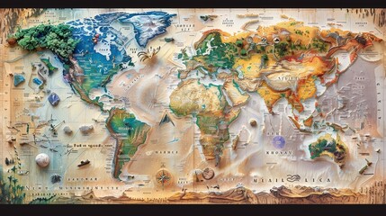 A world map showcasing various ecosystems and biomes. The map highlights different natural environments such as rainforests, deserts