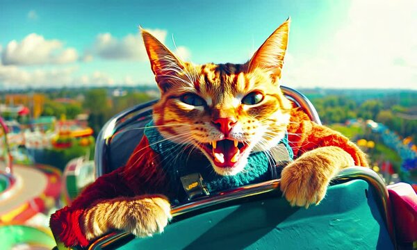 Funny cat on a roller coaster